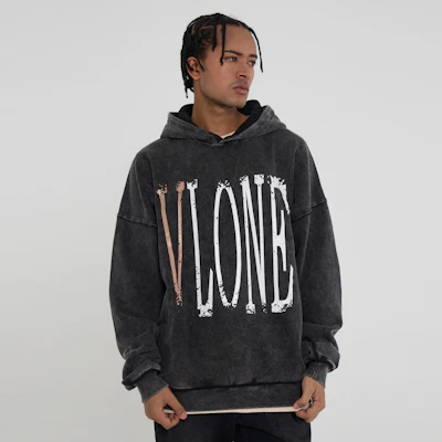 Vlone 復古大Logo水洗寬鬆連帽衫 男女通用 VLHD24003-BK Sizing Vlone 復古大Logo水洗寬鬆連帽衫 男女通用 VLHD24003-BK