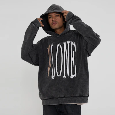 Vlone 復古大Logo水洗寬鬆連帽衫 男女通用 VLHD24003-BK 1