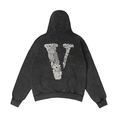 Vlone Fingerprint Big Logo Washed Oversized Hoodie Unisex VLHD24004-BK