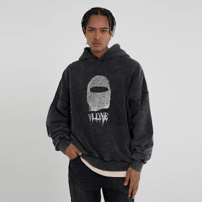 Vlone 指紋大logo水洗寬版連帽衫 男女適穿 VLHD24004-BK 3
