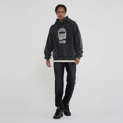 Vlone 指紋大logo水洗寬版連帽衫 男女適穿 VLHD24004-BK 4
