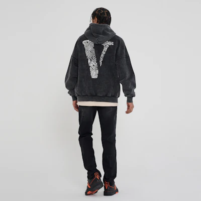 Vlone 指紋大logo水洗寬版連帽衫 男女適穿 VLHD24004-BK 5
