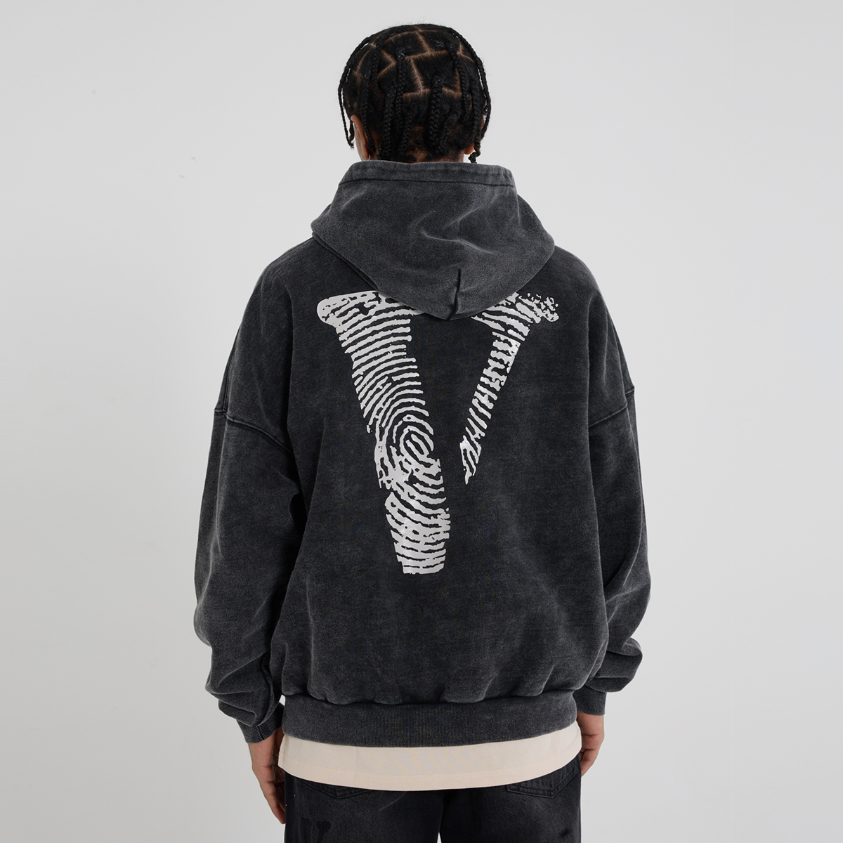 Details for Vlone 指紋大logo水洗寬版連帽衫 男女適穿 VLHD24004-BK