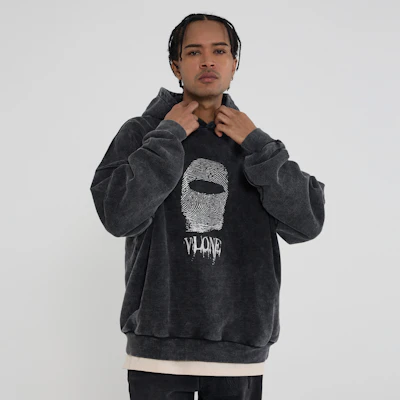 Vlone 指紋大logo水洗寬版連帽衫 男女適穿 VLHD24004-BK Sizing Vlone 指紋大logo水洗寬版連帽衫 男女適穿 VLHD24004-BK