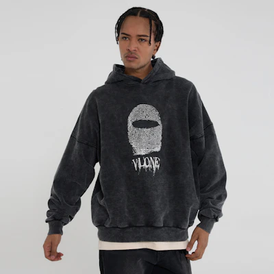 Vlone 指紋大logo水洗寬版連帽衫 男女適穿 VLHD24004-BK 1