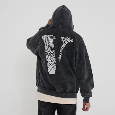 Vlone 指紋大logo水洗寬版連帽衫 男女適穿 VLHD24004-BK 2