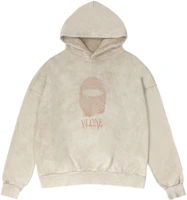 Lookbook Vlone 指紋標誌寬鬆版連帽上衣 男女適穿 - 復古洗舊舒適款披頭帽衫 VLHD24004-BE