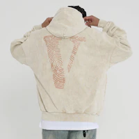 Shop Vlone 指紋標誌寬鬆版連帽上衣 男女適穿 - 復古洗舊舒適款披頭帽衫 VLHD24004-BE
