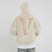 Details for Vlone 指紋標誌寬鬆版連帽上衣 男女適穿 - 復古洗舊舒適款披頭帽衫 VLHD24004-BE