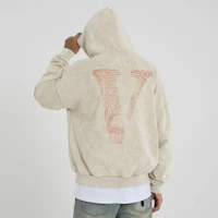 Cheap Vlone 指紋標誌寬鬆版連帽上衣 男女適穿 - 復古洗舊舒適款披頭帽衫 VLHD24004-BE