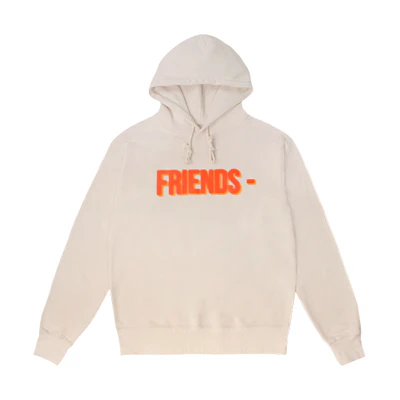 Vlone FW22 Beige Hoodie Friends Classic Print with Large Back Logo Unisex VLHD22005