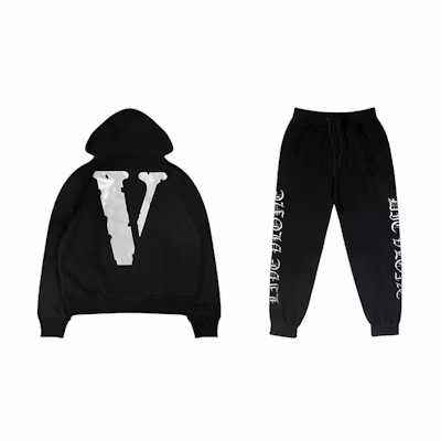 Vlone FW22 Big Logo Hoodie & Sweatpants Black Unisex Couples Tracksuit Set VLHDPT2000205ZH