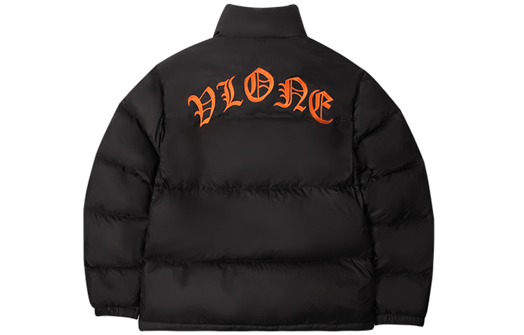 VLONE Gothic Embroidered Collar Puffer Jacket Black Orange Unisex Winterwear. VLCT21003