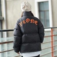 VLONE ゴシック刺繍カラー パファージャケット ブラックオレンジ ユニセックス 冬用. VLCT21003 3