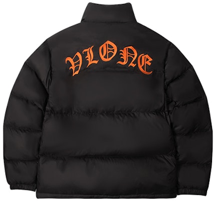 VLONE Gothic Embroidered Collar Puffer Jacket Black Orange Unisex Winterwear. VLCT21003 Order VLONE Gothic Embroidered Collar Puffer Jacket Black Orange Unisex Winterwear. VLCT21003