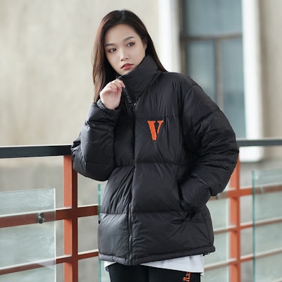 VLONE Gothic Embroidered Collar Puffer Jacket Black Orange Unisex Winterwear. VLCT21003 2