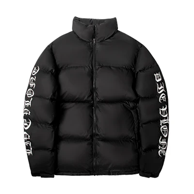 VLONE Gothic Logo Puffer Jacket Black/White Winter Unisex Embroidered Sleeve Design VLCT21004