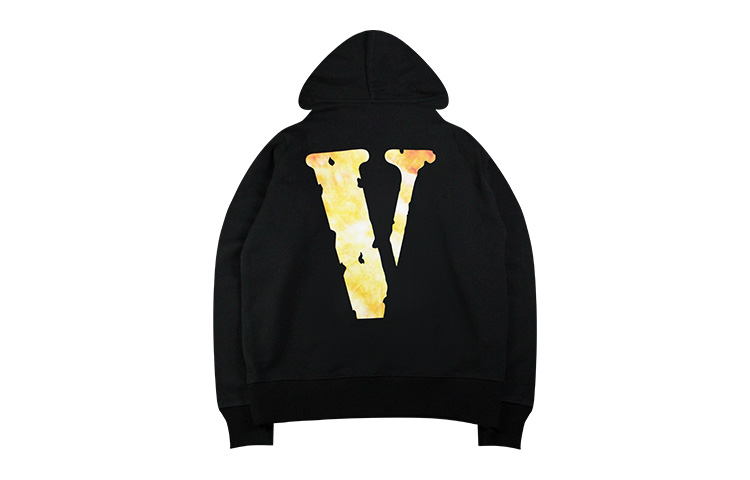 Vlone Staple Hoodie Classic Black with Bold White-Orange Logo Unisex Sweatshirt VLHD21007