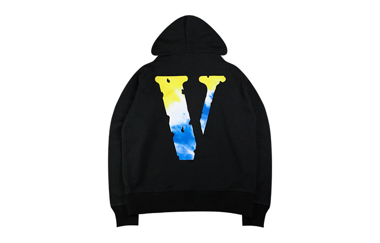 Vlone Staple Hoodie Classic Blue Yellow Logo Unisex Black Sweatshirt VLHD21005