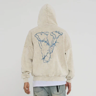 Vlone Thorn 大Logo連帽衫 米色 男女款 寬鬆復古洗舊風格 VLHD24002-BE 3