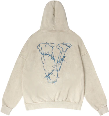 Vlone Thorn 大Logo連帽衫 米色 男女款 寬鬆復古洗舊風格 VLHD24002-BE Order Vlone Thorn 大Logo連帽衫 米色 男女款 寬鬆復古洗舊風格 VLHD24002-BE