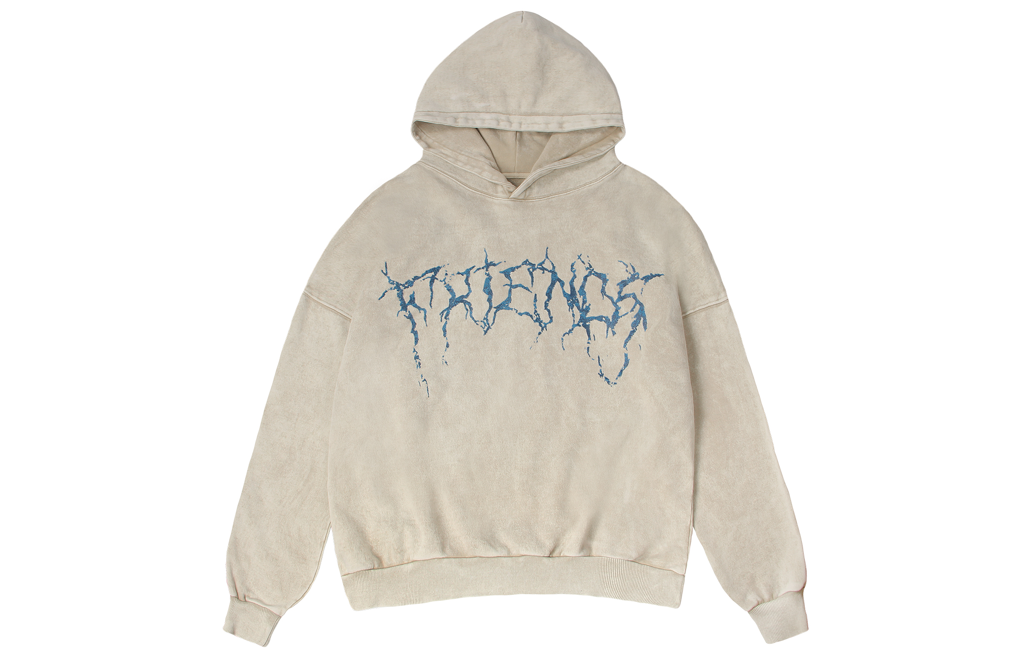 Lookbook Vlone Thorn 大Logo連帽衫 米色 男女款 寬鬆復古洗舊風格 VLHD24002-BE