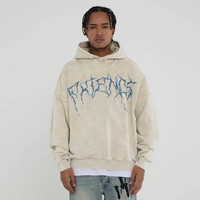 Vlone Thorn 大Logo連帽衫 米色 男女款 寬鬆復古洗舊風格 VLHD24002-BE Purchase Vlone Thorn 大Logo連帽衫 米色 男女款 寬鬆復古洗舊風格 VLHD24002-BE