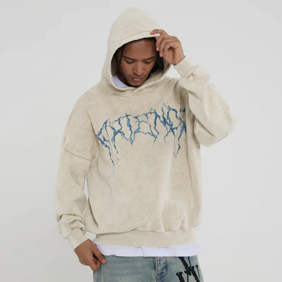 Vlone Thorn 大Logo連帽衫 米色 男女款 寬鬆復古洗舊風格 VLHD24002-BE Details for Vlone Thorn 大Logo連帽衫 米色 男女款 寬鬆復古洗舊風格 VLHD24002-BE