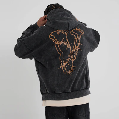 Hoodie Vlone Washed Loose Fit Unisex Pullover VLHD24002-BK 3