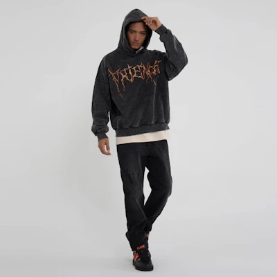 Hoodie Vlone Washed Loose Fit Unisex Pullover VLHD24002-BK 5