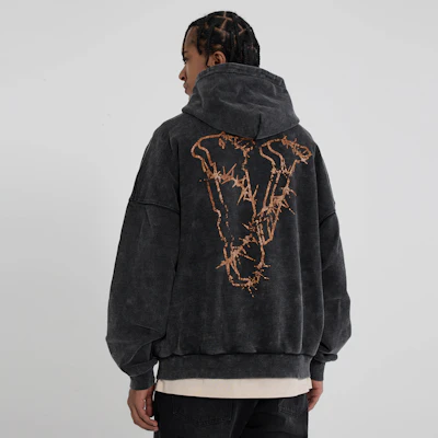 Hoodie Vlone Washed Loose Fit Unisex Pullover VLHD24002-BK Sizing Hoodie Vlone Washed Loose Fit Unisex Pullover VLHD24002-BK