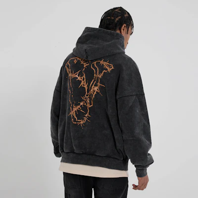 Hoodie Vlone Washed Loose Fit Unisex Pullover VLHD24002-BK 1