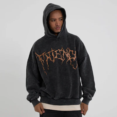 Hoodie Vlone Washed Loose Fit Unisex Pullover VLHD24002-BK 2