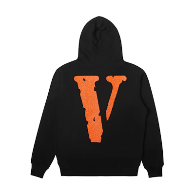 Vlone Zip Hoodie Black Big V Logo Cracked Print Unisex Loose Fit VLZPHD2023003