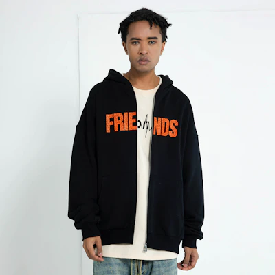 Vlone 黑色大V標誌破裂印花連帽外套 男女寬鬆版型 VLZPHD2023003 Cheap Vlone 黑色大V標誌破裂印花連帽外套 男女寬鬆版型 VLZPHD2023003