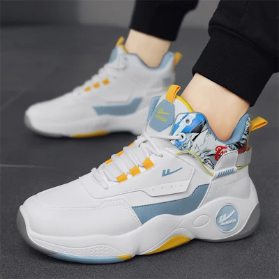 勇士篮球鞋 高帮 '白蓝灰黄' WXY-F429C01 Cheap 勇士篮球鞋 高帮 '白蓝灰黄' WXY-F429C01