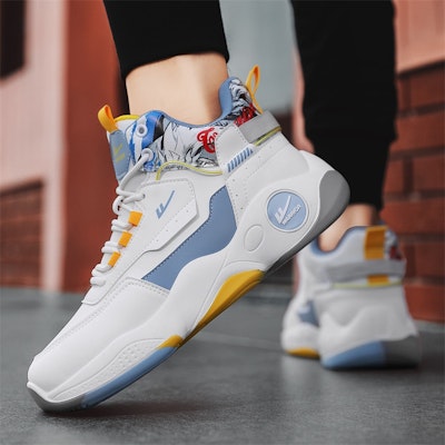 워리어 농구화 화이트/블루/그레이/옐로우 (Warrior Basketball High White/Blue/Grey/Yellow shortened) WXY-F429C01 1