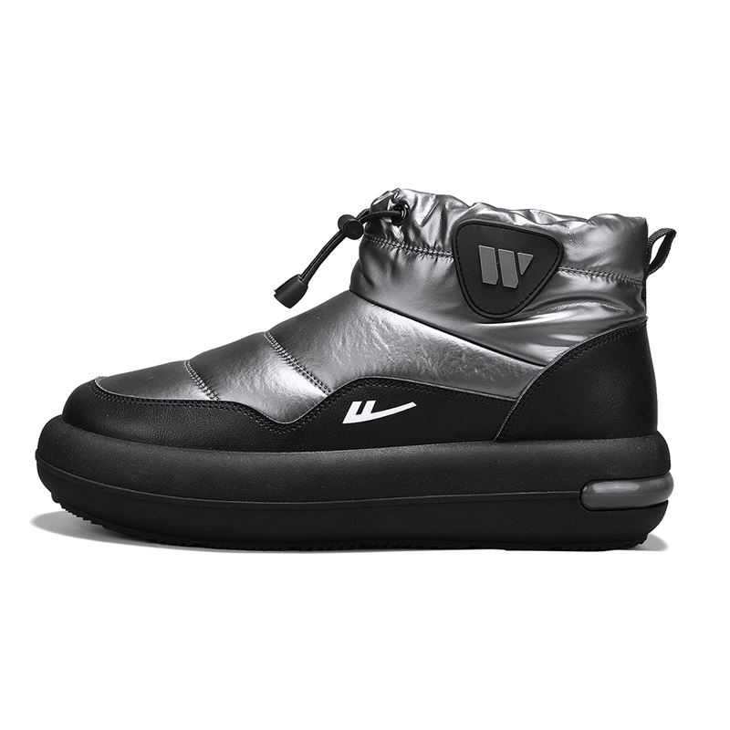 Warrior Black Silver Short Snow Boots, Warm, Non-Slip, Stylish Winter Wear WBN(JS)-183701