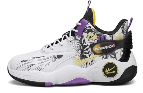 Warrior回力 经典國潮 塗鴉 減震防滑耐磨 高幫 籃球鞋 男款 白黑紫 Buy Warrior回力 经典國潮 塗鴉 減震防滑耐磨 高幫 籃球鞋 男款 白黑紫