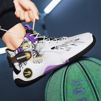 Warrior Classic High-Top Basketball 'Grafiti Putih Hitam Ungu' WXY-F282C04 3