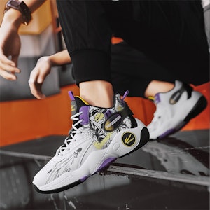 Warrior回力 经典國潮 塗鴉 減震防滑耐磨 高幫 籃球鞋 男款 白黑紫 5