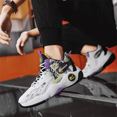 Warrior Classic High-Top Basketball 'Grafiti Putih Hitam Ungu' WXY-F282C04 5