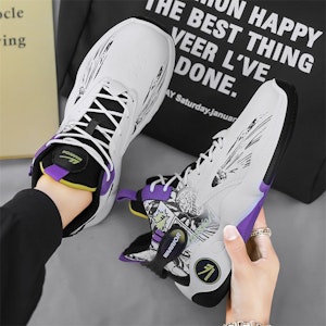 Warrior回力 经典國潮 塗鴉 減震防滑耐磨 高幫 籃球鞋 男款 白黑紫 6