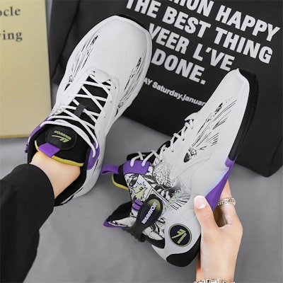Warrior Classic High-Top Basketball 'Grafiti Putih Hitam Ungu' WXY-F282C04 6