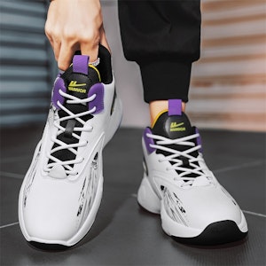 Warrior回力 经典國潮 塗鴉 減震防滑耐磨 高幫 籃球鞋 男款 白黑紫 7