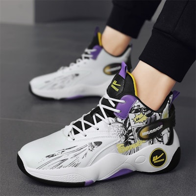 Warrior Classic High-Top Basketball 'Grafiti Putih Hitam Ungu' WXY-F282C04 8