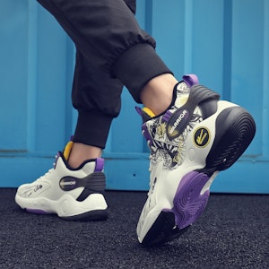 Warrior回力 经典國潮 塗鴉 減震防滑耐磨 高幫 籃球鞋 男款 白黑紫 9