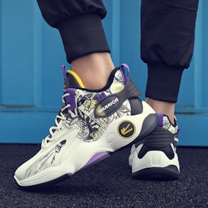 Warrior回力 经典國潮 塗鴉 減震防滑耐磨 高幫 籃球鞋 男款 白黑紫 10