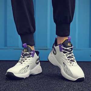 Warrior回力 经典國潮 塗鴉 減震防滑耐磨 高幫 籃球鞋 男款 白黑紫 11