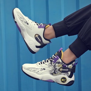 Warrior回力 经典國潮 塗鴉 減震防滑耐磨 高幫 籃球鞋 男款 白黑紫 12